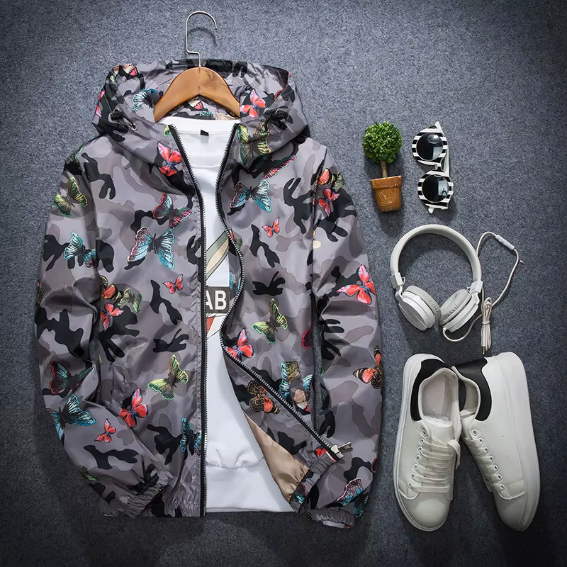 Vestes à capuche femmes manteaux 2025 automne vestes de base coupe-vent femme imprimé papillon fleuri dames veste légère à fermeture éclair