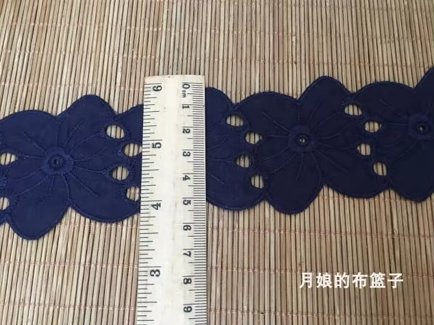 Garnitures en dentelle brodée en coton bleu marine, jupe bricolage, accessoires vestisens, tissu de gril, 2 m par lot