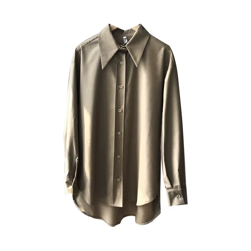 QOERLIN café Blouse femmes printemps automne décontracté couleur unie à manches longues chemise femmes coréen chemise ample OL Style vêtements de travail S-XL
