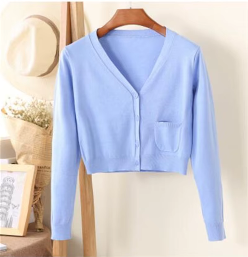Cardigan court col en V pour femmes