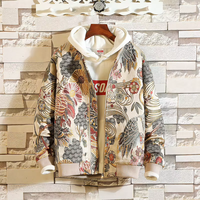 Veste brodée 2026 Nouvelle mode Col montant Boutique Grande taille Homme Hip Hop Décontractée Style Bohème 5X