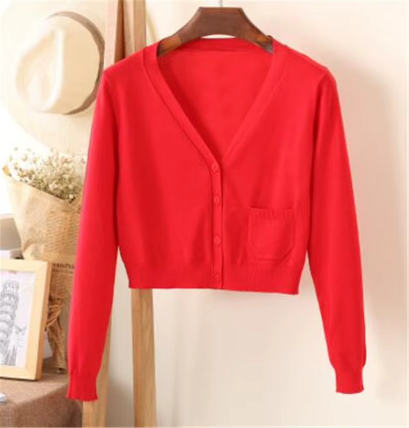 Cardigan court col en V pour femmes