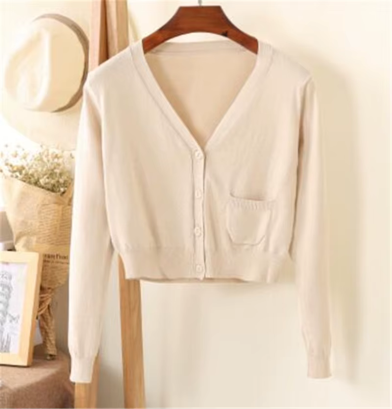 Cardigan court col en V pour femmes