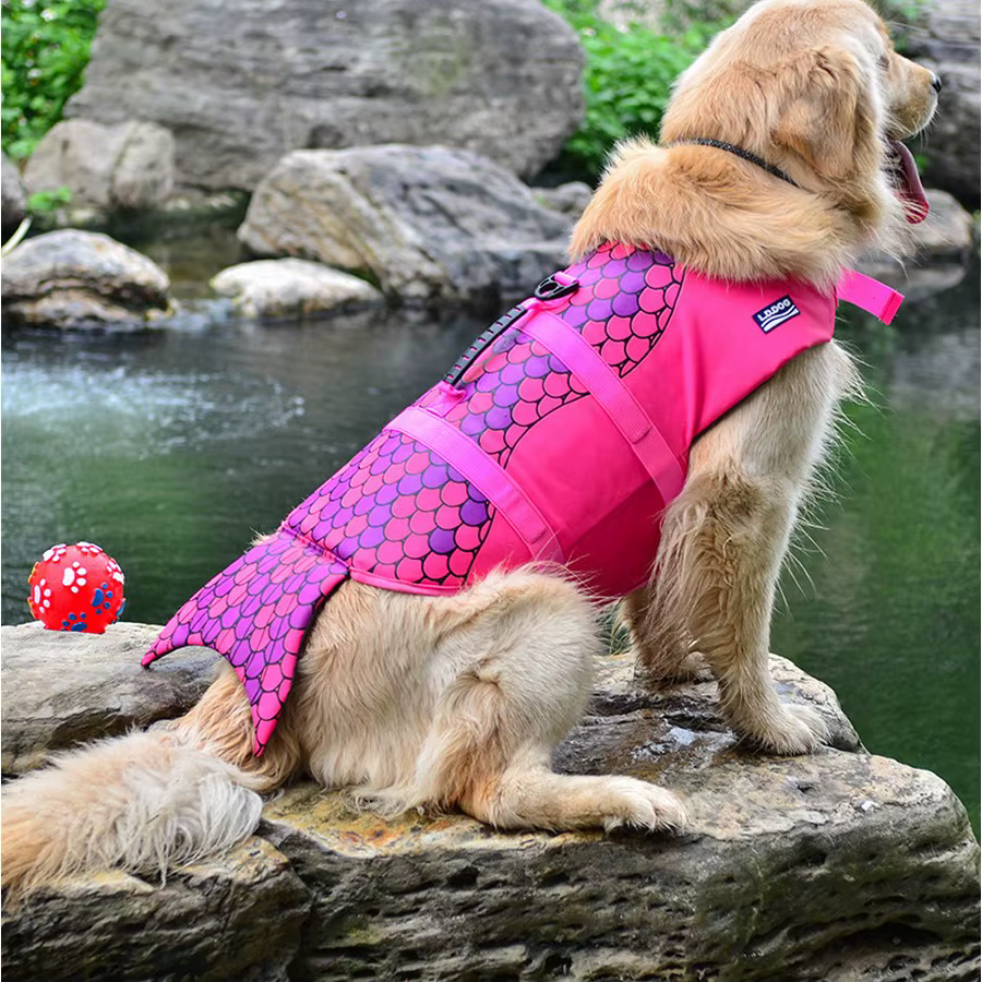 Gilet de sauvetage pour chien, vêtements, col de sauvetage, harnais, natation, maillot de bain d'été, sirène, requin, livraison directe