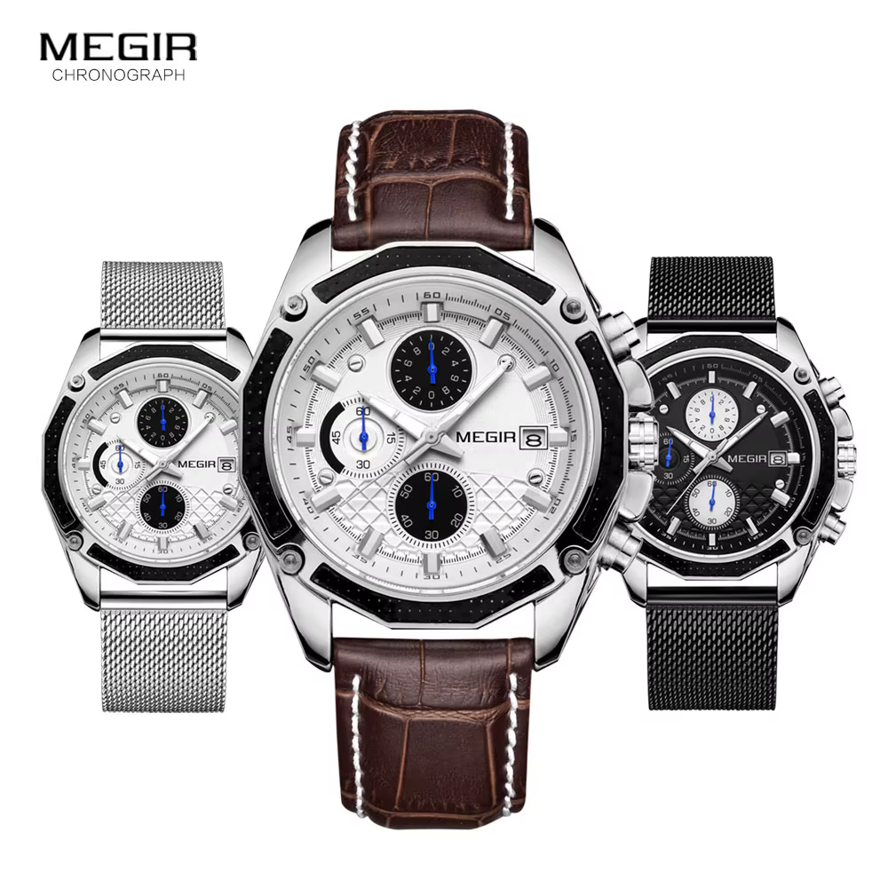 MEGIR – montre de luxe à Quartz pour hommes, chronographe, étanche, bracelet en maille, Sport militaire décontracté, 2020