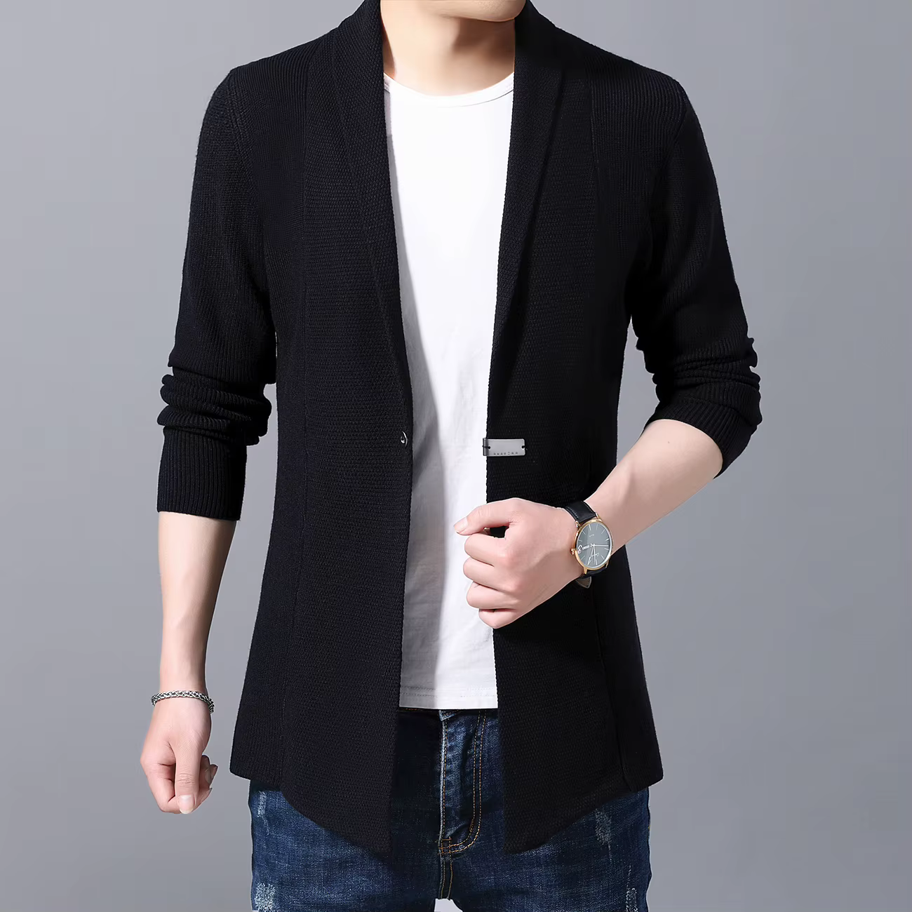 Cardigan hommes chandails printemps automne hommes décontracté Cardigan veste homme couleur unie Long pull coupe-vent simple bouton manteaux