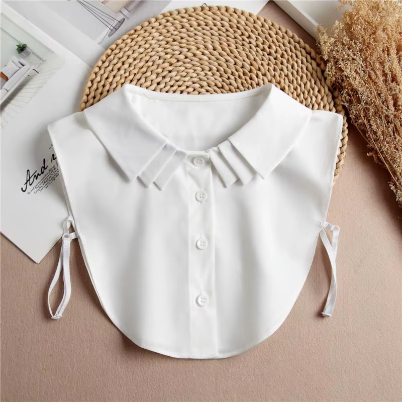Faux col en mousseline de soie pour femme, manches en coton, chemise amovible, chemisier à revers, haut, décor, mode