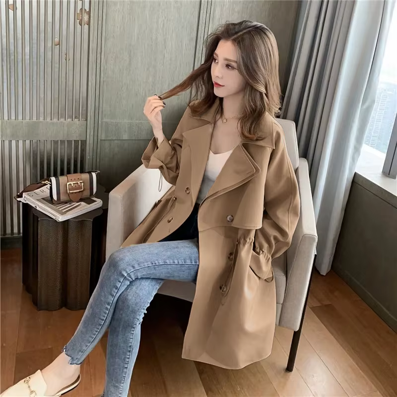 Manteau coupe-vent mi-long pour femme, nouvelle collection printemps-automne, style décontracté ample avec col tailleur, manteau fin décontracté, trench-coat femme 2026