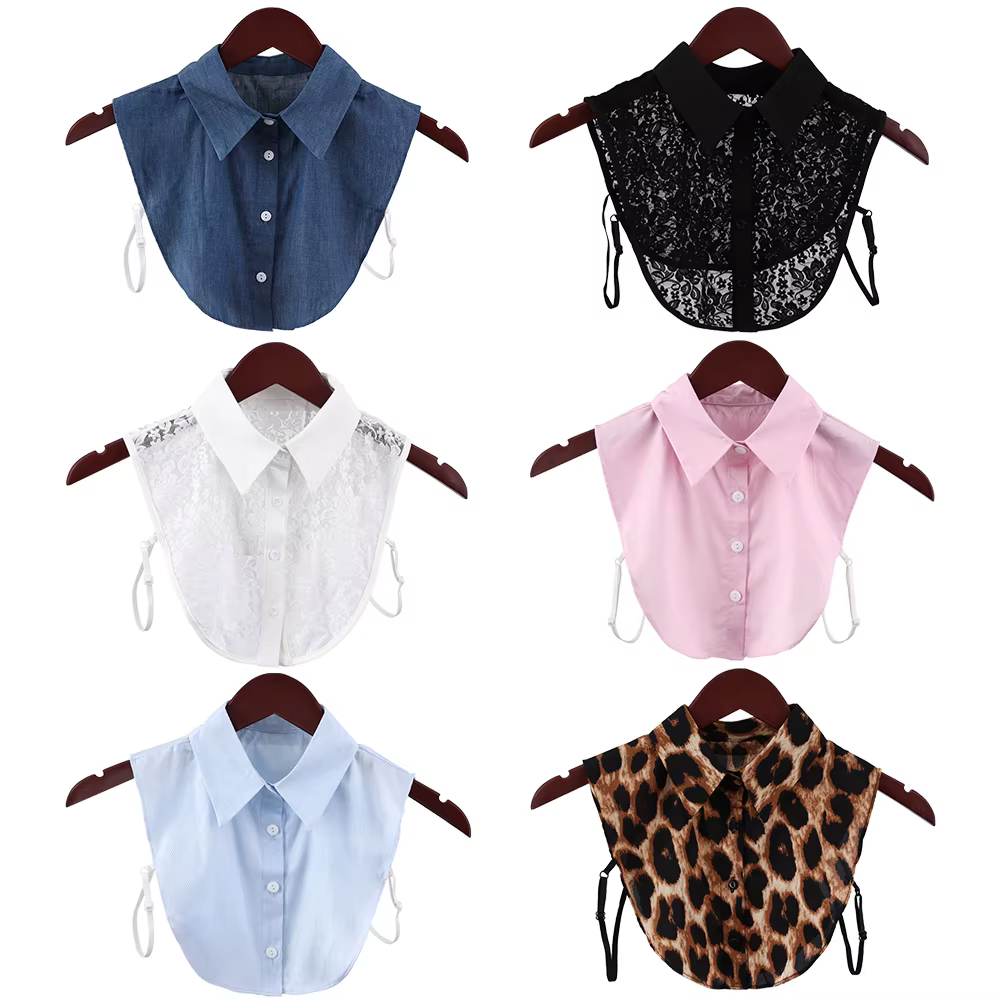Chemisier à faux col pour femme, manches vintage, col de chemise amovible, faux col en dentelle, haut chemisier à revers, accessoires vestisens, nouveau