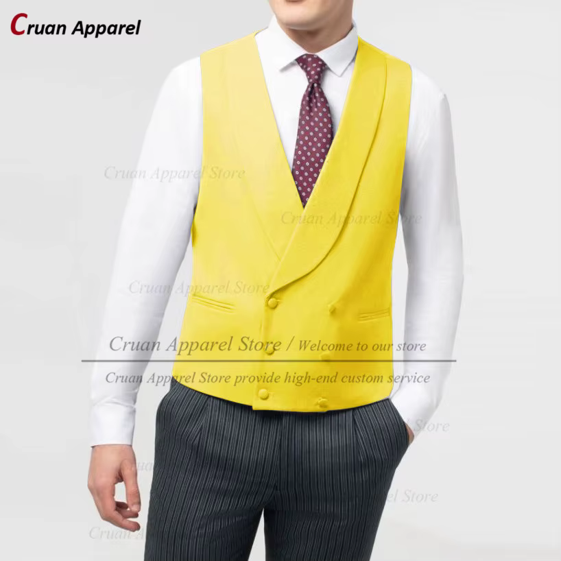 Veste Formelle Jaune pour Homme, Gilet Glacé, Châle Slim sur Mesure, Revers, Smoking pour Marié, 16 Couleurs