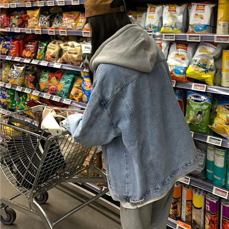 Veste en Jean à capuche pour femme, manteaux en Denim amples et boutonnés de Style coréen, nouvelle mode d'automne 2025, veste surdimensionnée