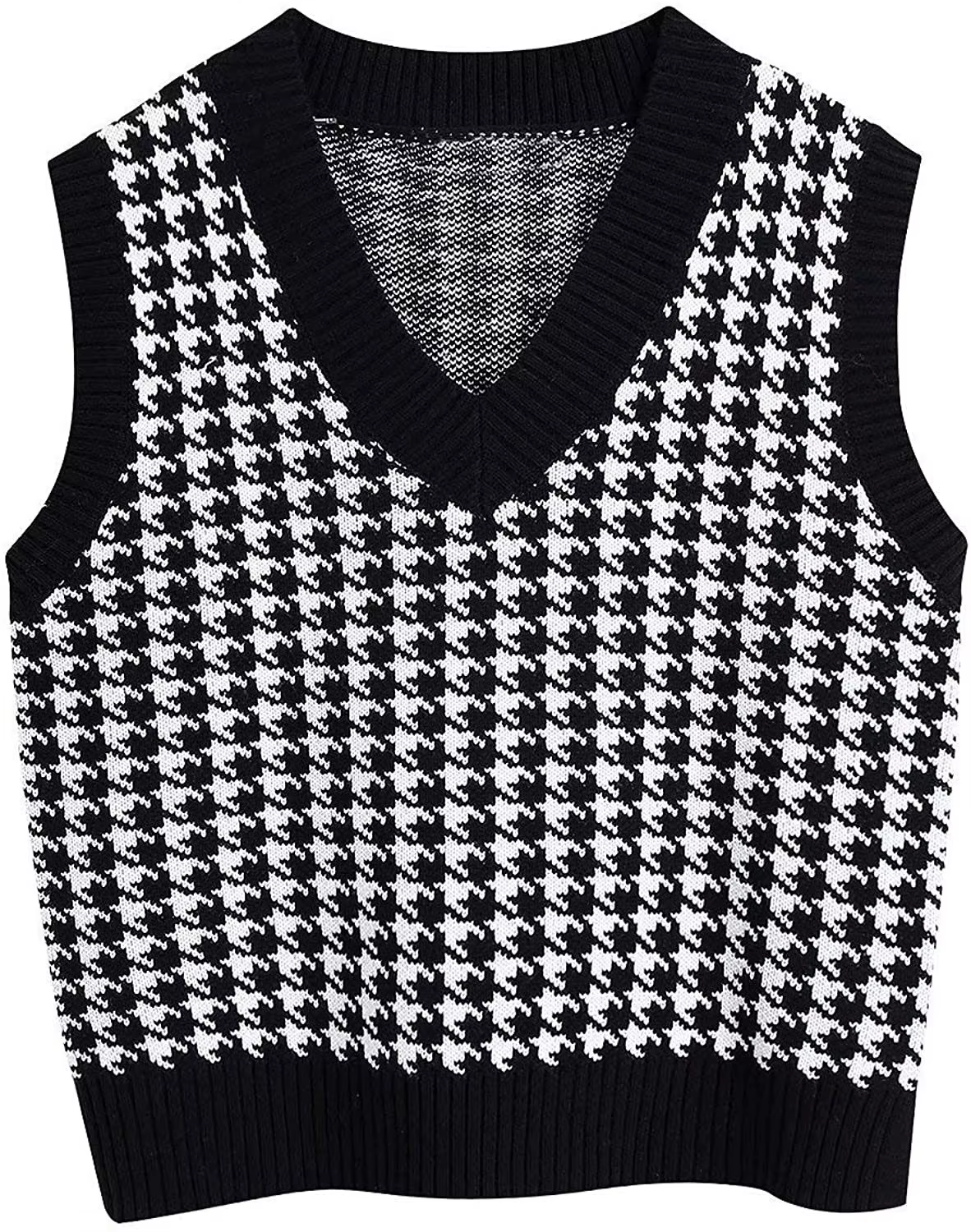 FibrGeometric-Pull pied-de-poule GlaWomen, Pull à col en V, Pull décontracté, Pullover doux, Tricots coréens, Automne et hiver 2025