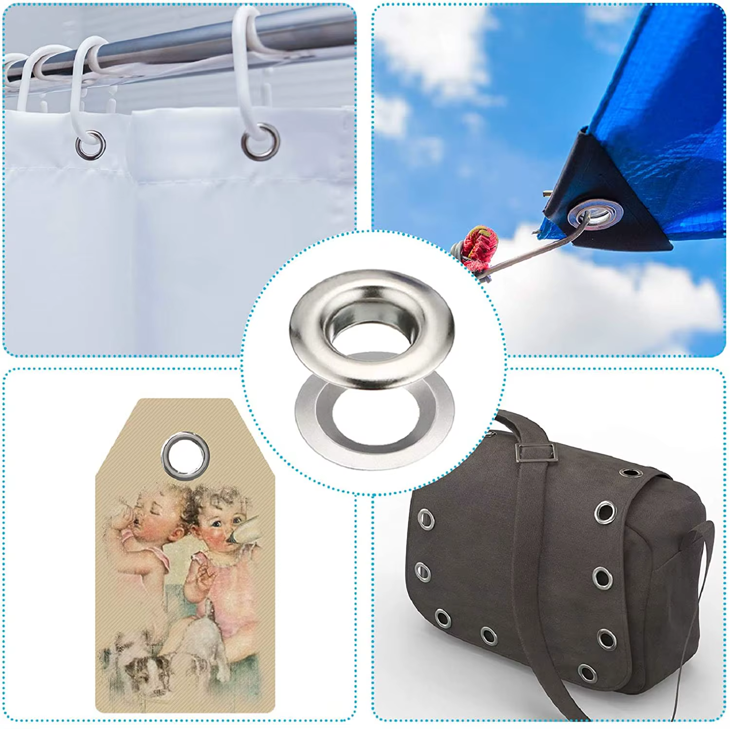 Kit d'outils à œillets en argent, 100 ensembles de 6mm 10mm 12mm 14mm de diamètre intérieur pour vêtements, chaussures, sac, artisanat en cuir, bricolage