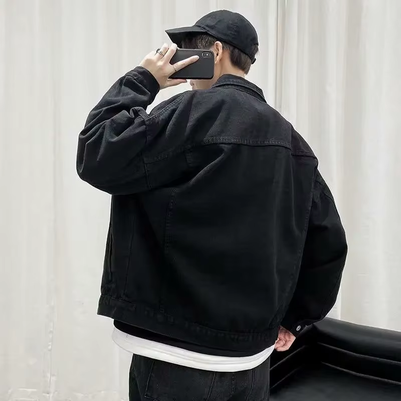 Veste Courte en Denim Noir pour Homme, Jean, Coupe-Vent Décontracté, Poches, Salopette, Bomber, Streetwear, Vêtements d'Extérieur