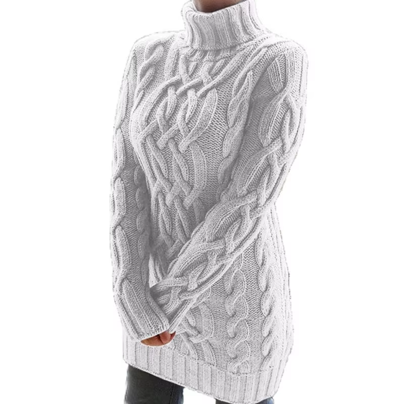 Automne hiver épaissir pull robes pour femmes col roulé à manches longues tricoté rétro chandails dames pulls