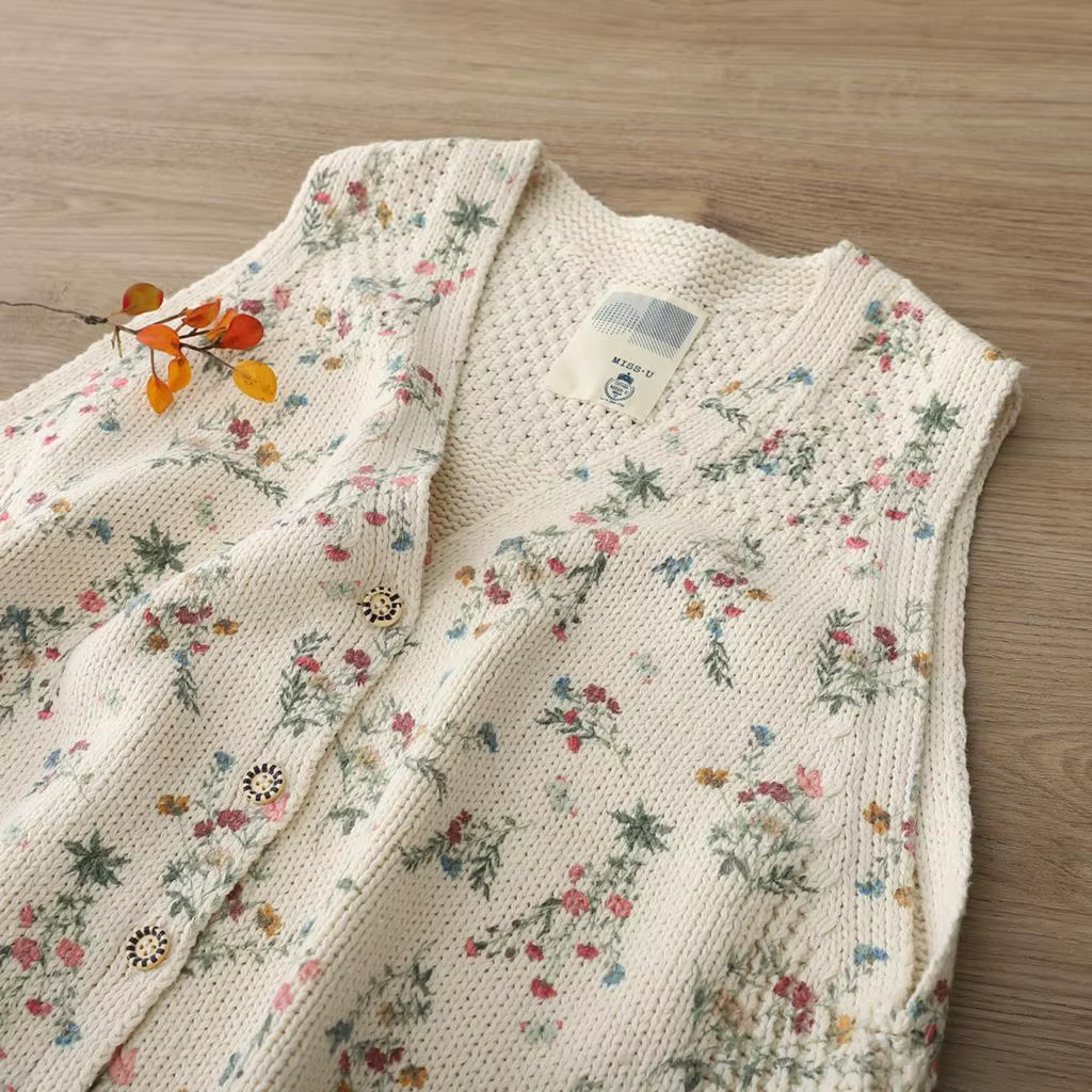 Pull à col en V imprimé frais de style pastChevrétro