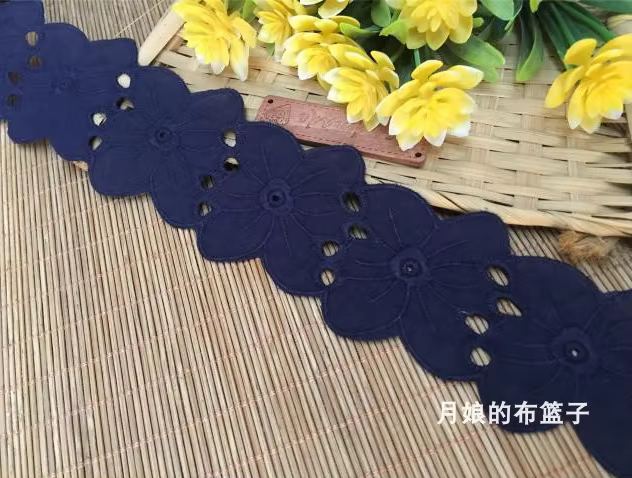 Garnitures en dentelle brodée en coton bleu marine, jupe bricolage, accessoires vestisens, tissu de gril, 2 m par lot