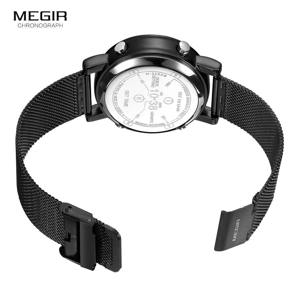 MEGIR 2020 nouvelles montres de luxe hommes Sport militaire rouleau pointeur montre à Quartz homme mode acier inoxydable maille bracelet montre-bracelet