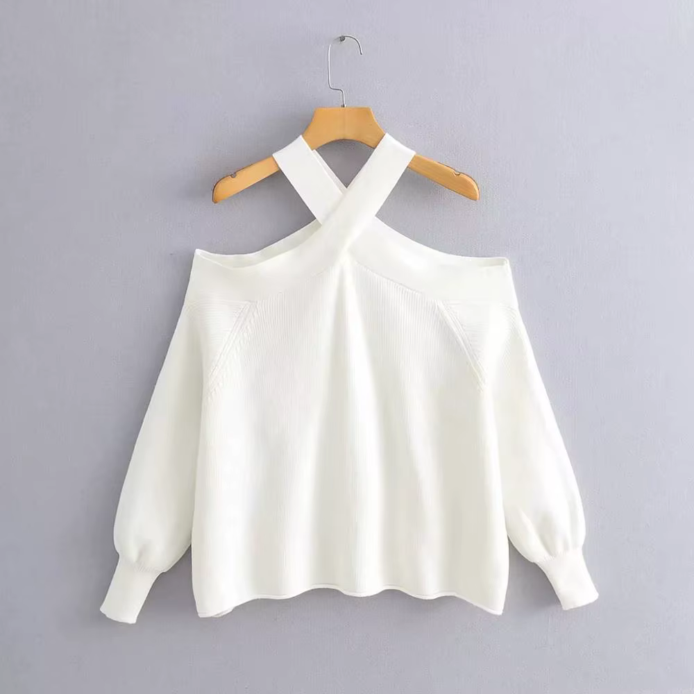 Pull à col licou croisé vintage en polyester et acrylique pour femmes occasions automne hiver ```