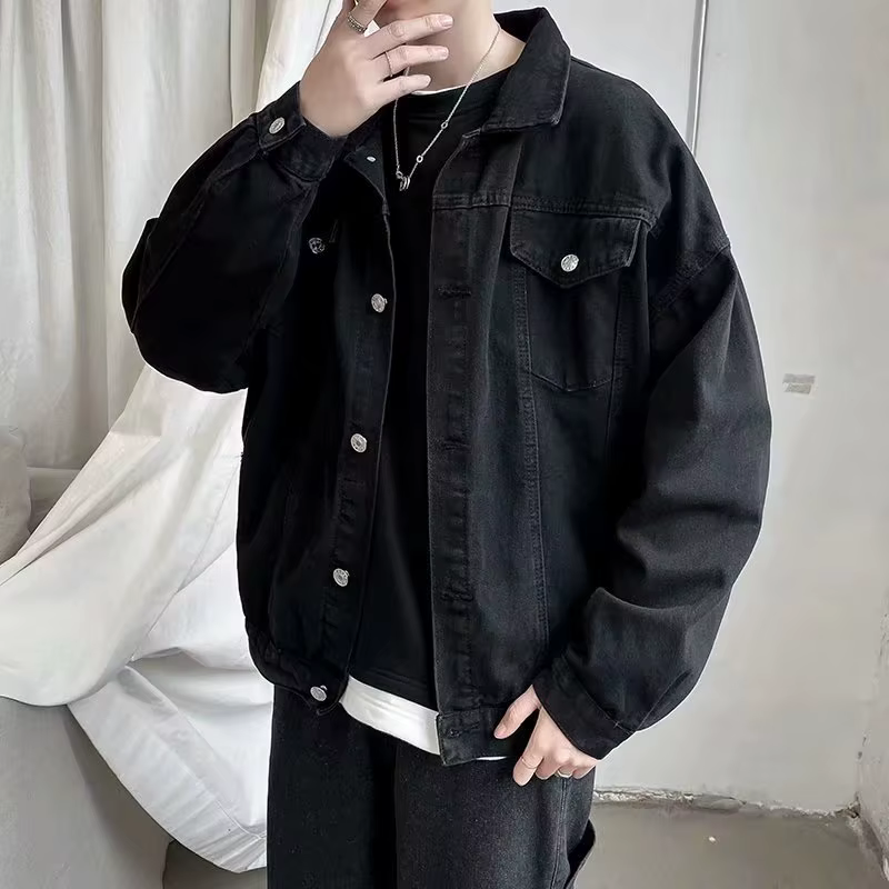 Veste Courte en Denim Noir pour Homme, Jean, Coupe-Vent Décontracté, Poches, Salopette, Bomber, Streetwear, Vêtements d'Extérieur