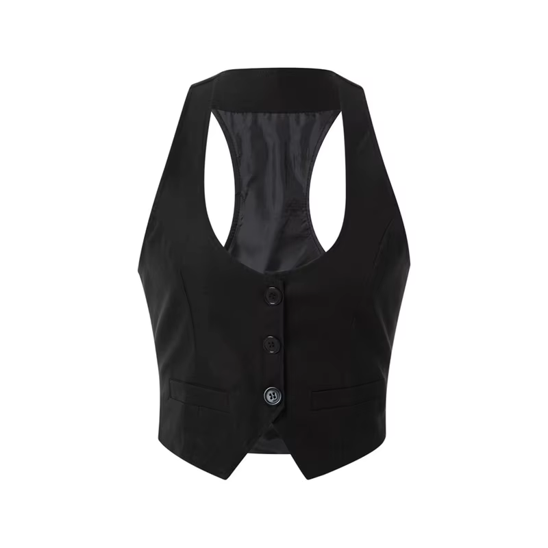 Lamuusaa femmes gilet mode vêtements Sexy col en V sans manches boutonné ajusté Racer dos classique