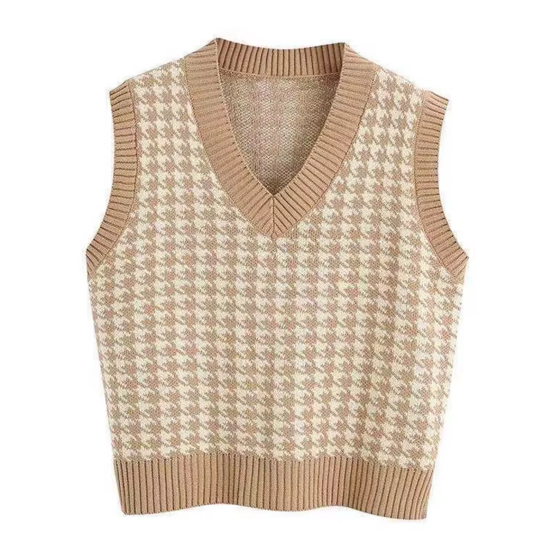 FibrGeometric-Pull pied-de-poule GlaWomen, Pull à col en V, Pull décontracté, Pullover doux, Tricots coréens, Automne et hiver 2025