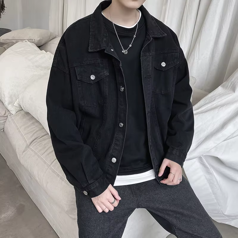 Veste Courte en Denim Noir pour Homme, Jean, Coupe-Vent Décontracté, Poches, Salopette, Bomber, Streetwear, Vêtements d'Extérieur