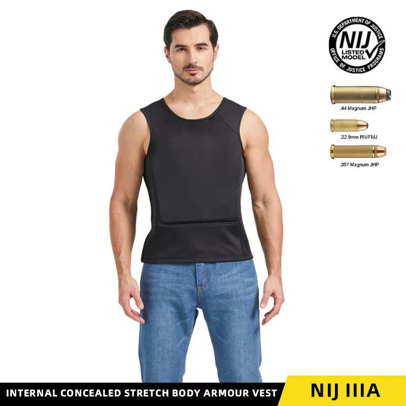Gilet de sécurité interne extensible dissimulé IIIA PE, doublure extérieure flexible et ajustée