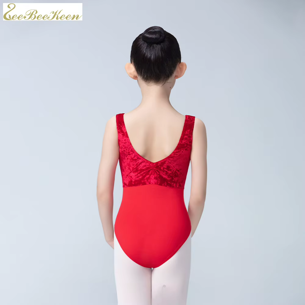 Gilet de danse en velours pour enfants, justaucorps de gymnastique, vêtements de danse ballerine, rouge et vert, vêtements en ylène pour étudiants