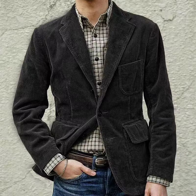 Blazer homme mode Gentleman affaires Style britannique Gentleman velours côtelé mariage revers professionnel décontracté Performance hôte gilet