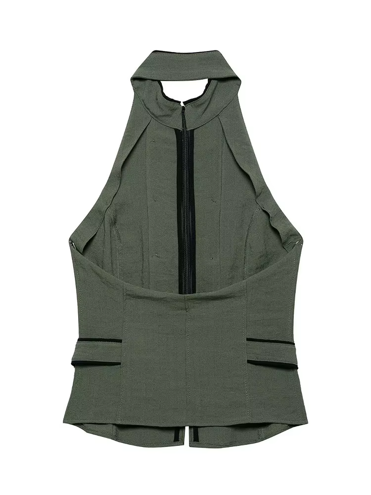HH Gilet Militaire Bohème Romantique Olive pour Femme
