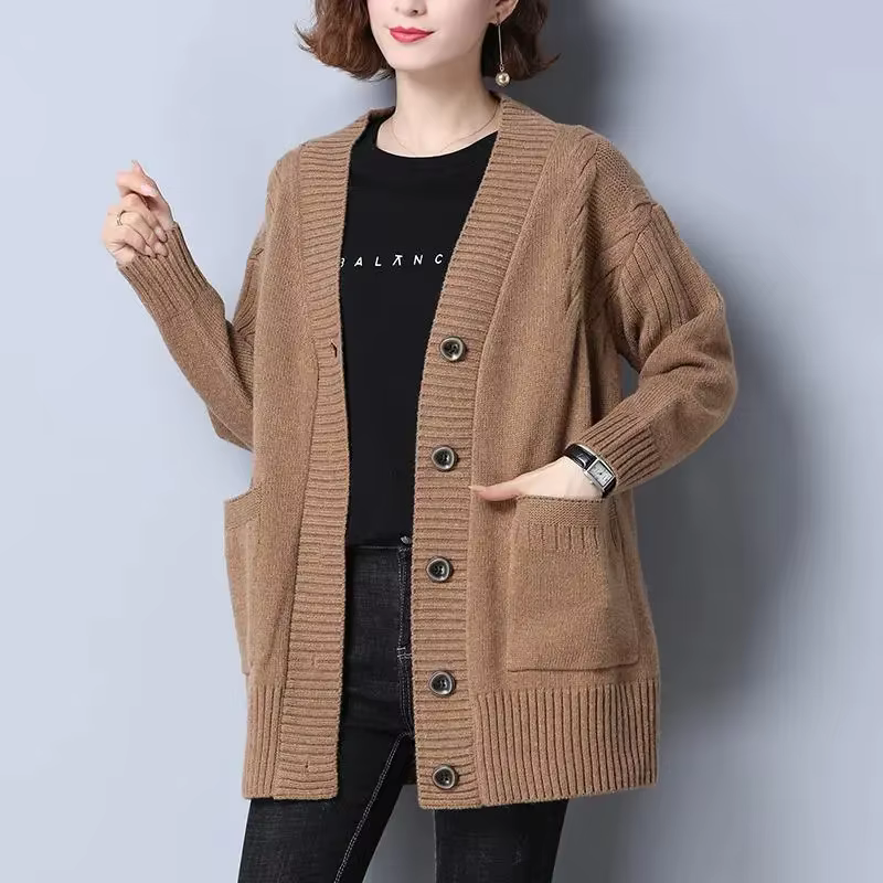 Pull tricoté femme col en V polyester-coton décontracté pour automne hiver à offrir occasions spéciales