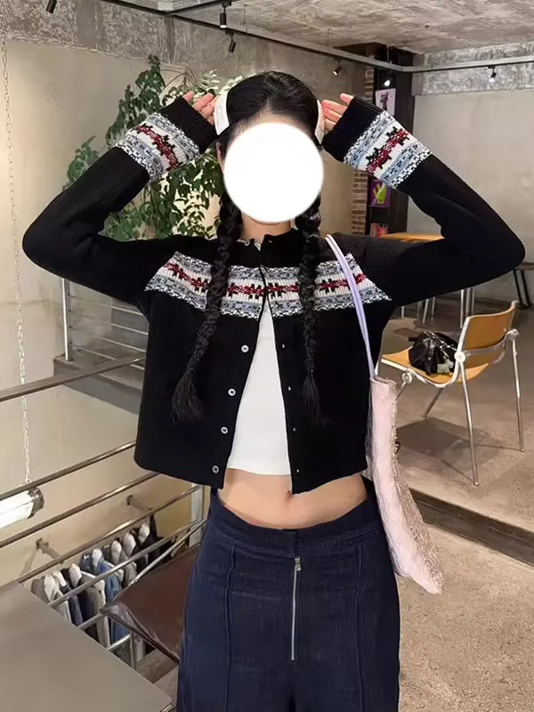 Veste pull noire Fair Isle pour femme