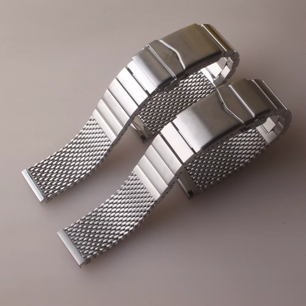 Bracelet de montre en maille pour hommes, accessoires de montre mécanique ThUNICEF, bracelet de sécurité, fermoir de déploiement, compatible avec Omega Breitling, 20mm, 22mm, nouveau