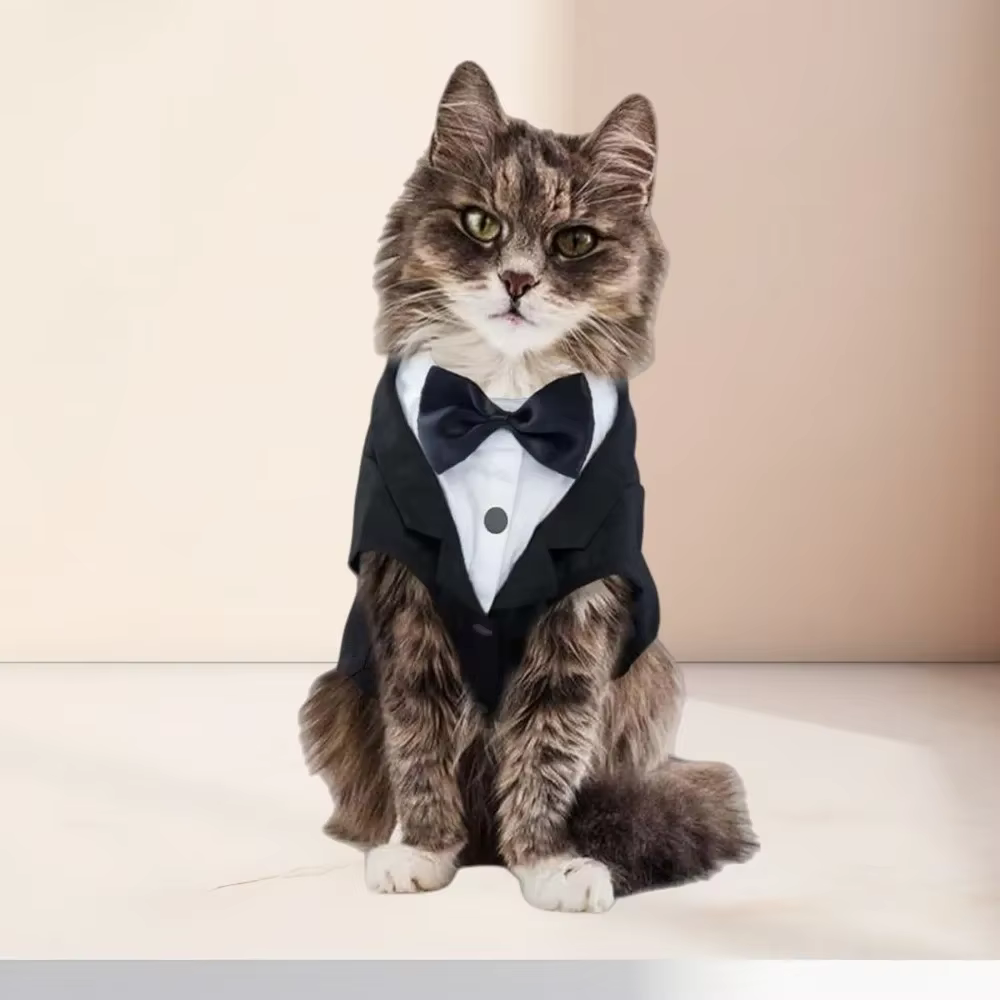 Chemise chat gilet vêtements chat anniversaire manteau vêtements tenue formelle robe de mariée avec cravate mariage anniversaire chat gilet