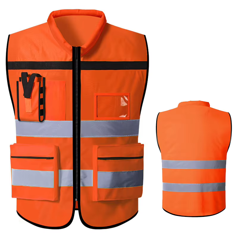 Gilet de travail pour hommes avec poches et construction à fermeture éclair, gilet de construction routière, gilet de travail bi-ton, uniforme de volontaire.