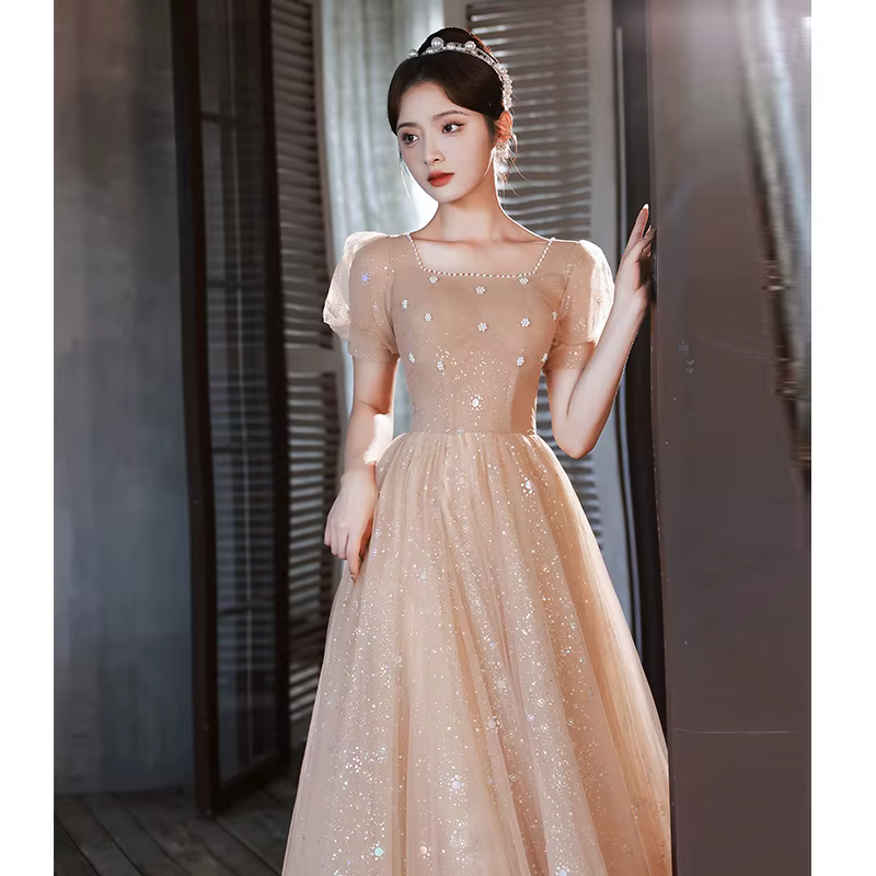 Robe De soirée en Tulle pour femmes, élégante, col carré, laçage français, longue, robes De bal formelles