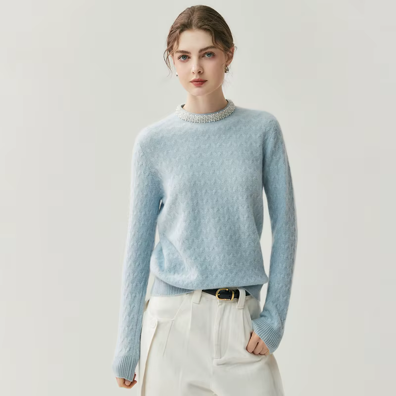 ANGEL femmes 100% pull en cachemire automne hiver col rond pulls perles conception grâce Style