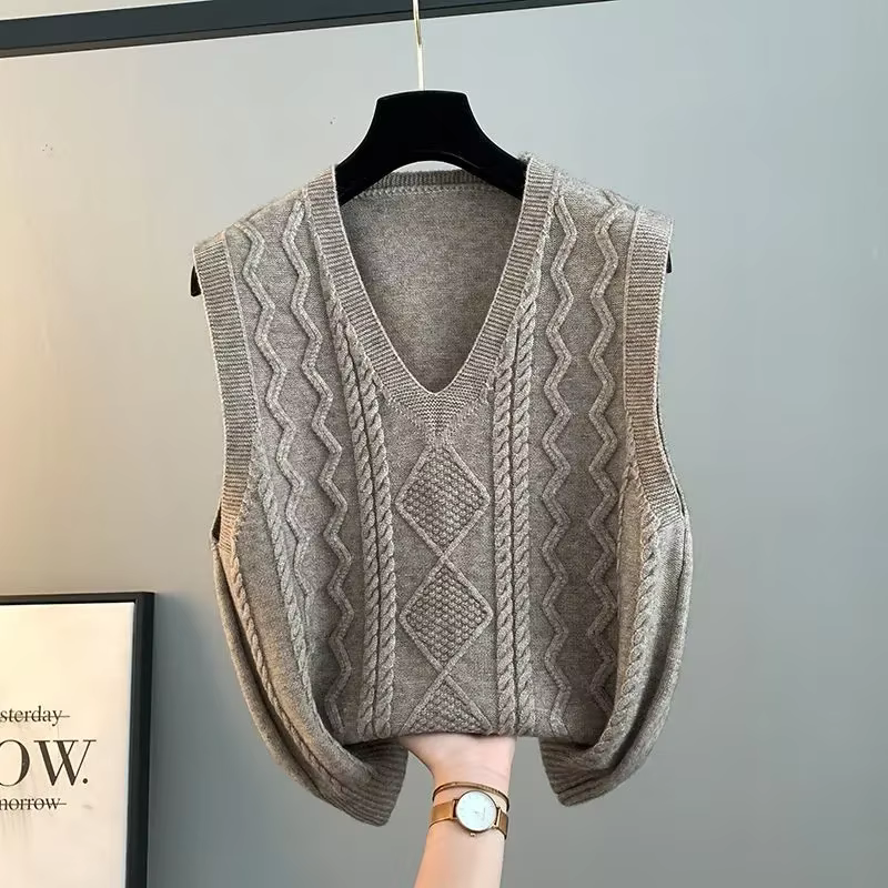 Gilet gilet veste automne gilet nouveau tricoté femmes pull col en v ample hiver cheval pince vêtements chauds