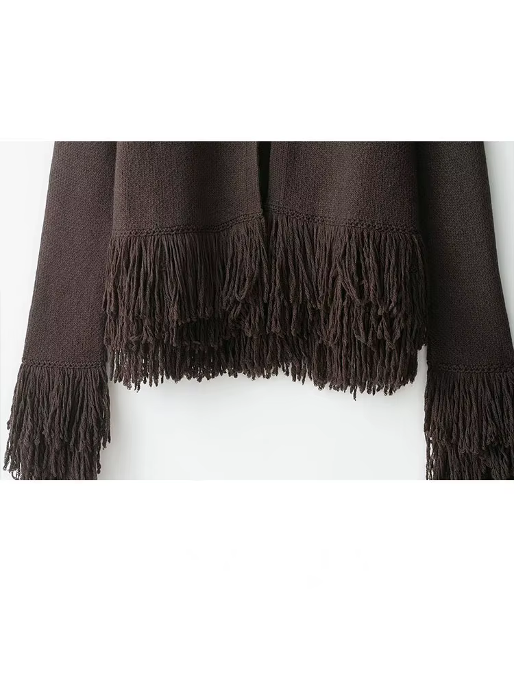 HH femmes mode automne pull manteaux solide col rond manches longues gland décoration bouton femme décontracté lâche Cardigans