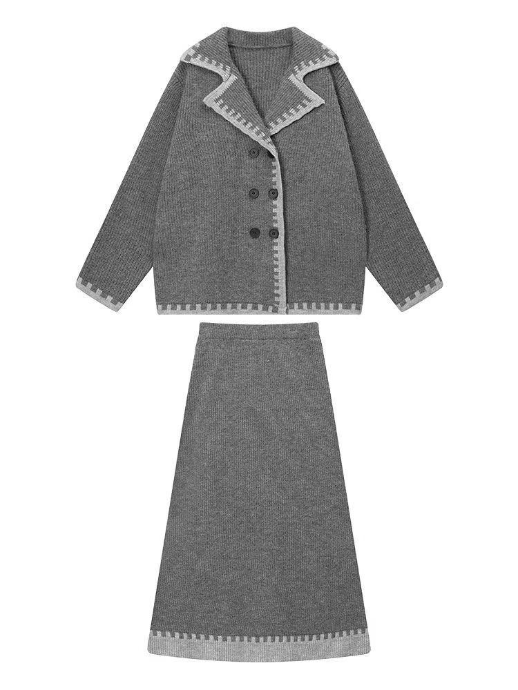 Ensemble pull épais gris pour femmes