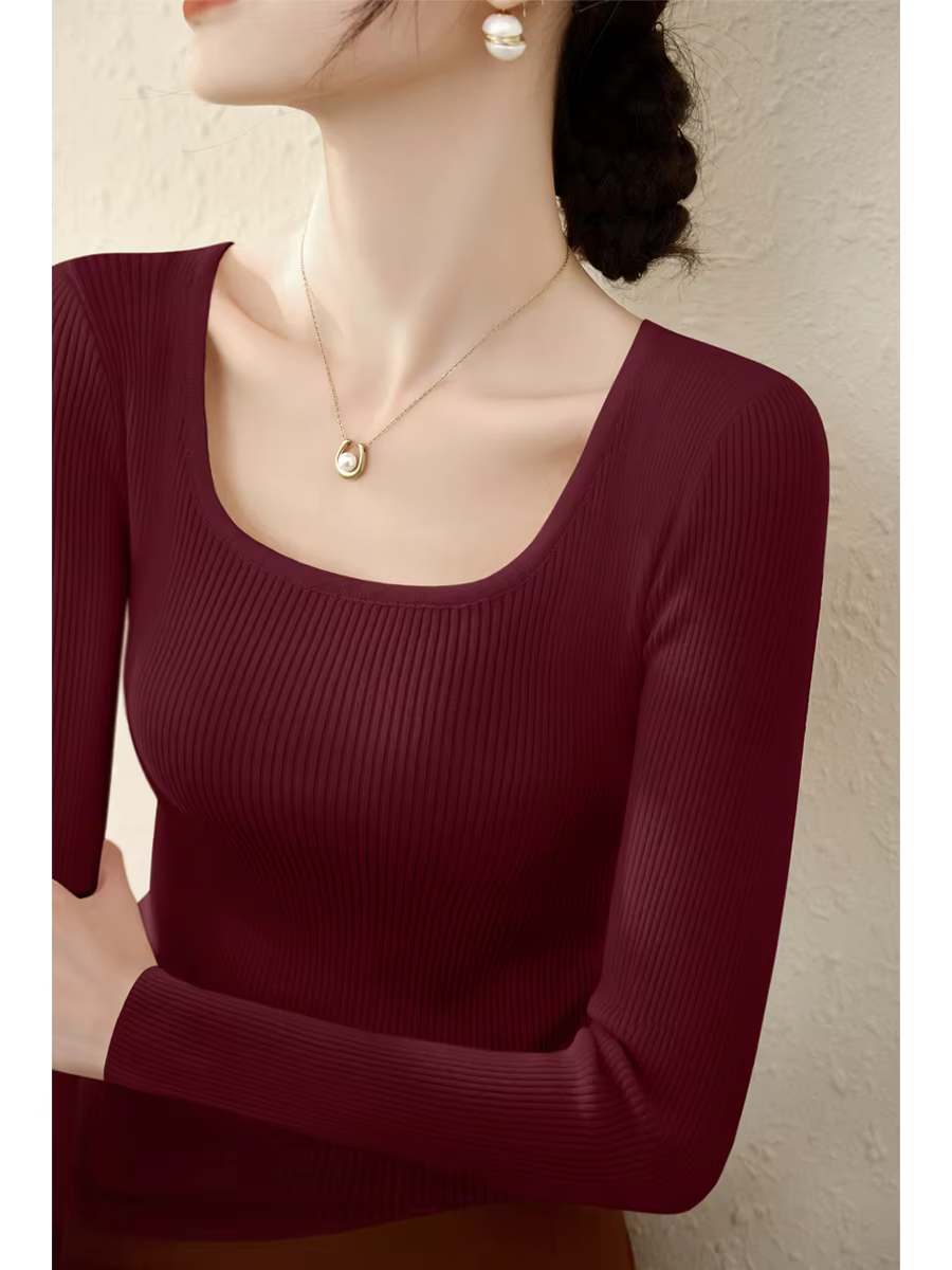 Femmes basique solide col carré pulls de haute qualité coupe ajustée décontracté tricoté pull automne hiver à manches longues couche de Base hauts