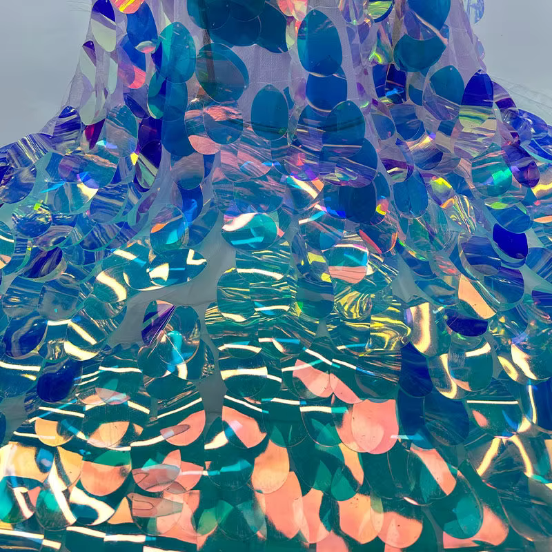 Tissu brodé à sequins et grosses perles en maille de 60 mm pour robe, costume de spectacle, design de vêtements, DIY au mètre, matériel de couture