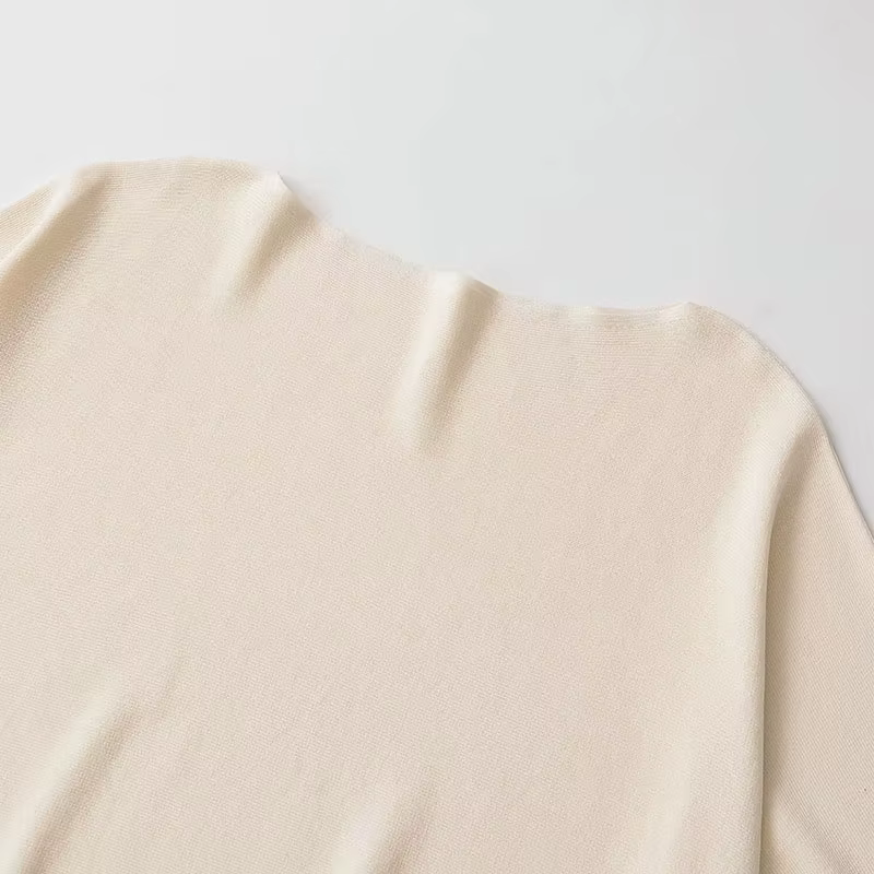 TFAFXY 2026 – Nouveau pull décontracté chic en maille unie beige à manches chauve-souris amples pour femme