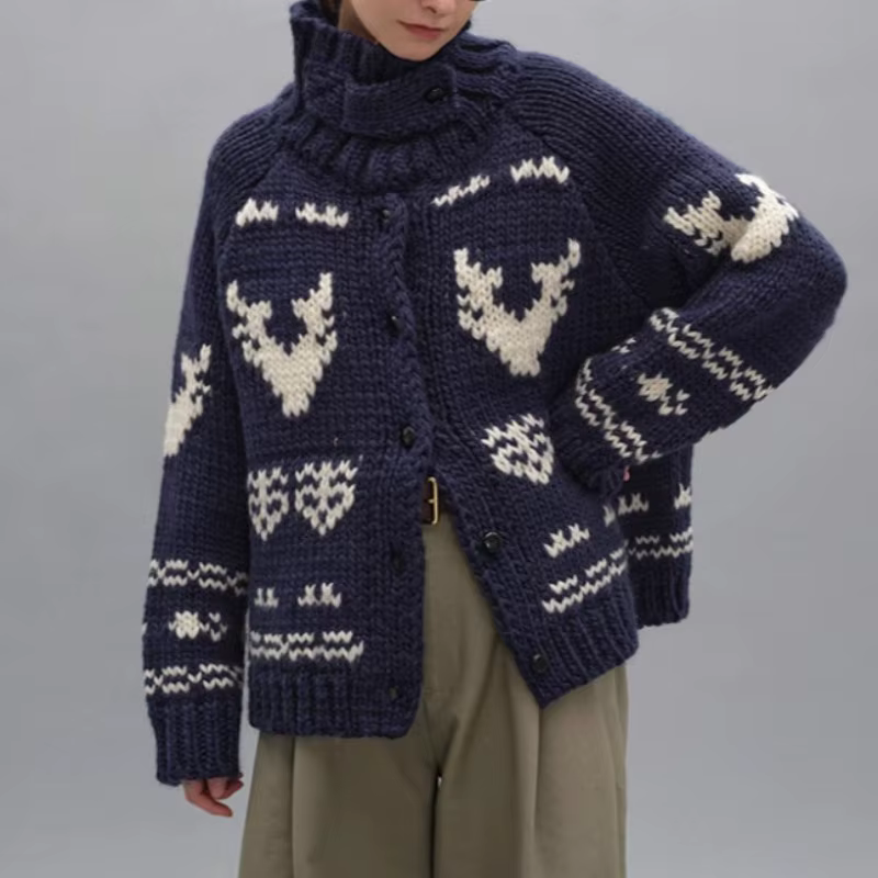 Veste pull à col roulé bleu marine ample pour femme saison froide automne hiver ocassionnels spéciaux