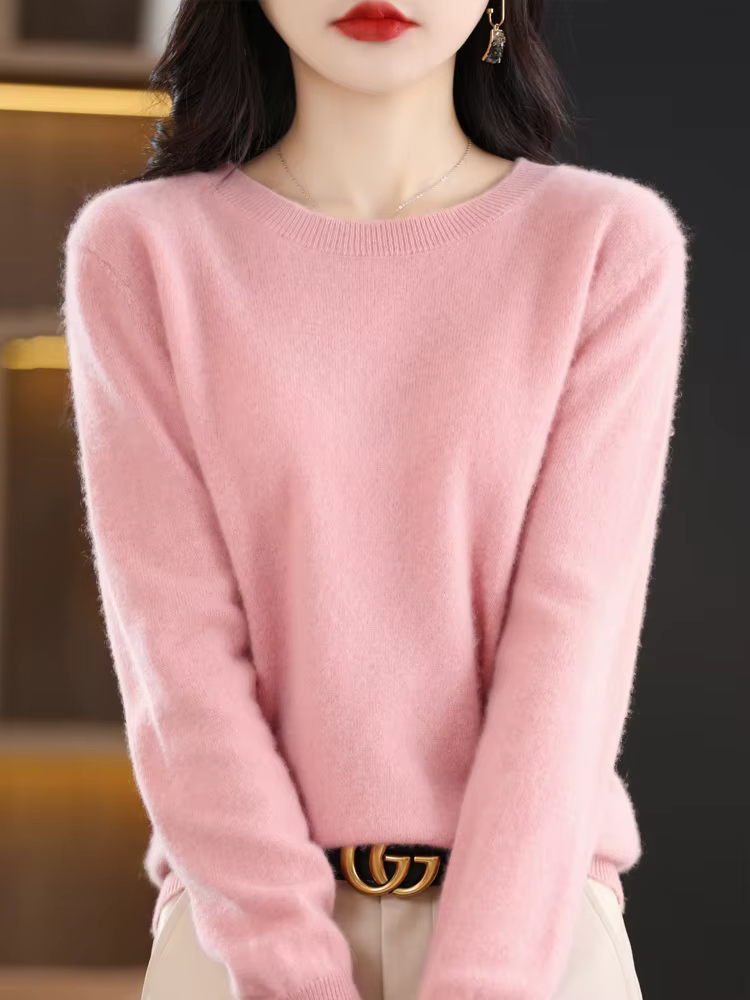 Femmes 100% laine mérinos pull col rond manches longues cachemire tricots