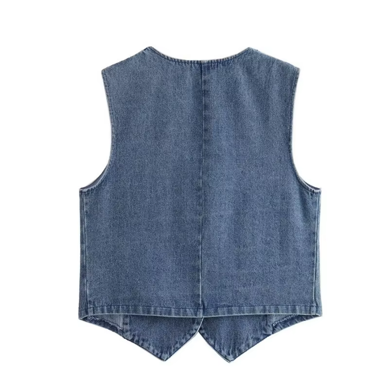 Veste en jean à simple boutonnage à col en V irrégulier pour femme, manteau basique chic, bleu denim, streetwear vintage, années 2000, y2k