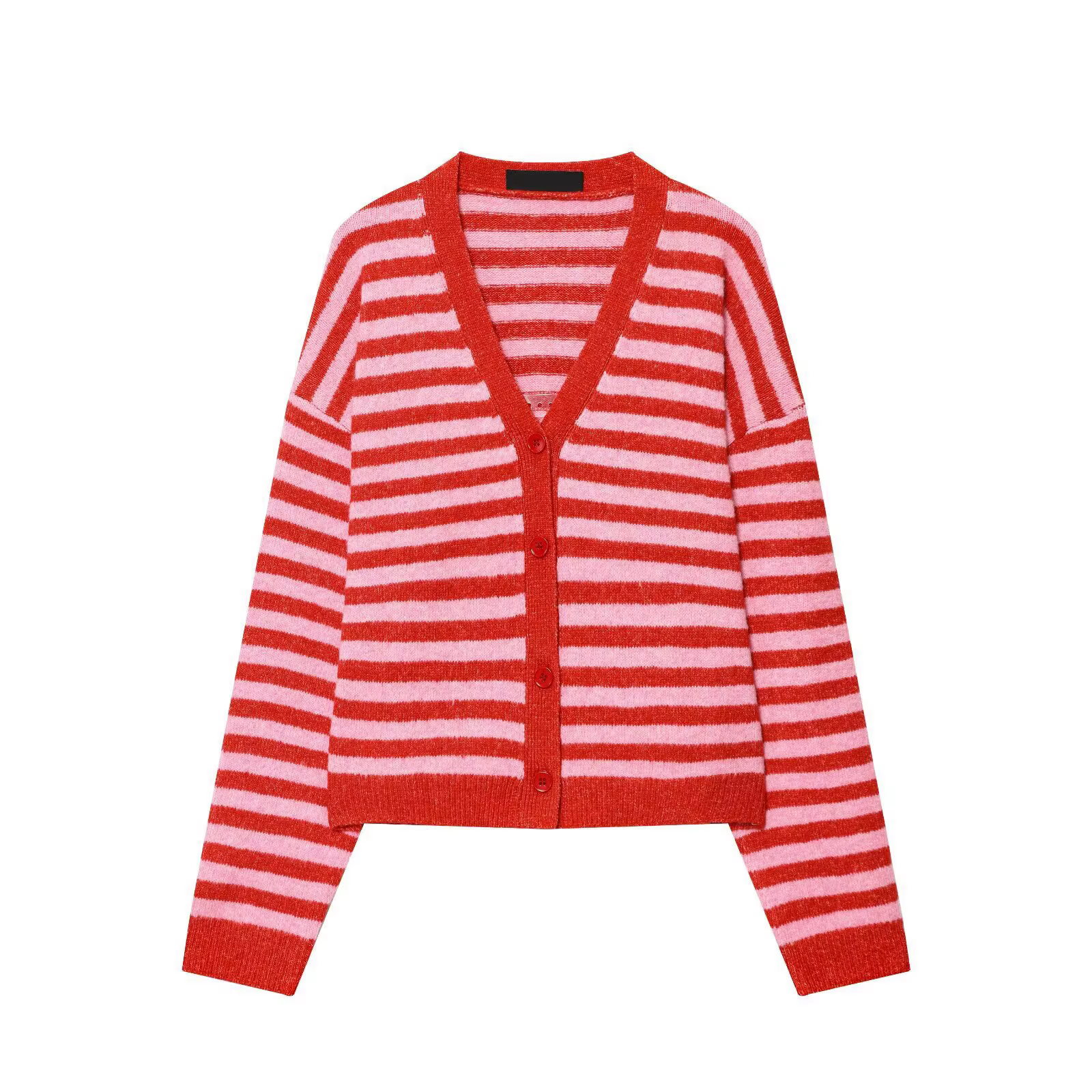 Cardigan à rayures rouges pour femme, col en V, simple boutonnage, ample et décontracté, idéal pour l'automne et l'hiver, pour les journées de travail et les sorties avec des amis