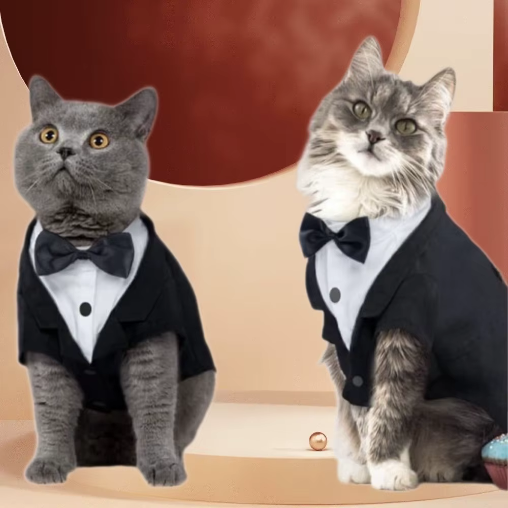 Chemise chat gilet vêtements chat anniversaire manteau vêtements robe de mariée avec cravate tenue formelle mariage anniversaire chat gilet nœud papillon cravate
