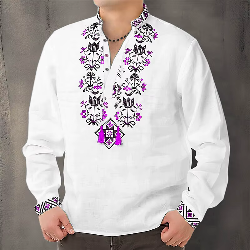 Chemise Cardigan Homme à Boutons Décontractée Simple Confortable Matière Douce Nouveau Motif Floral HD Personnalisé Manches Longues